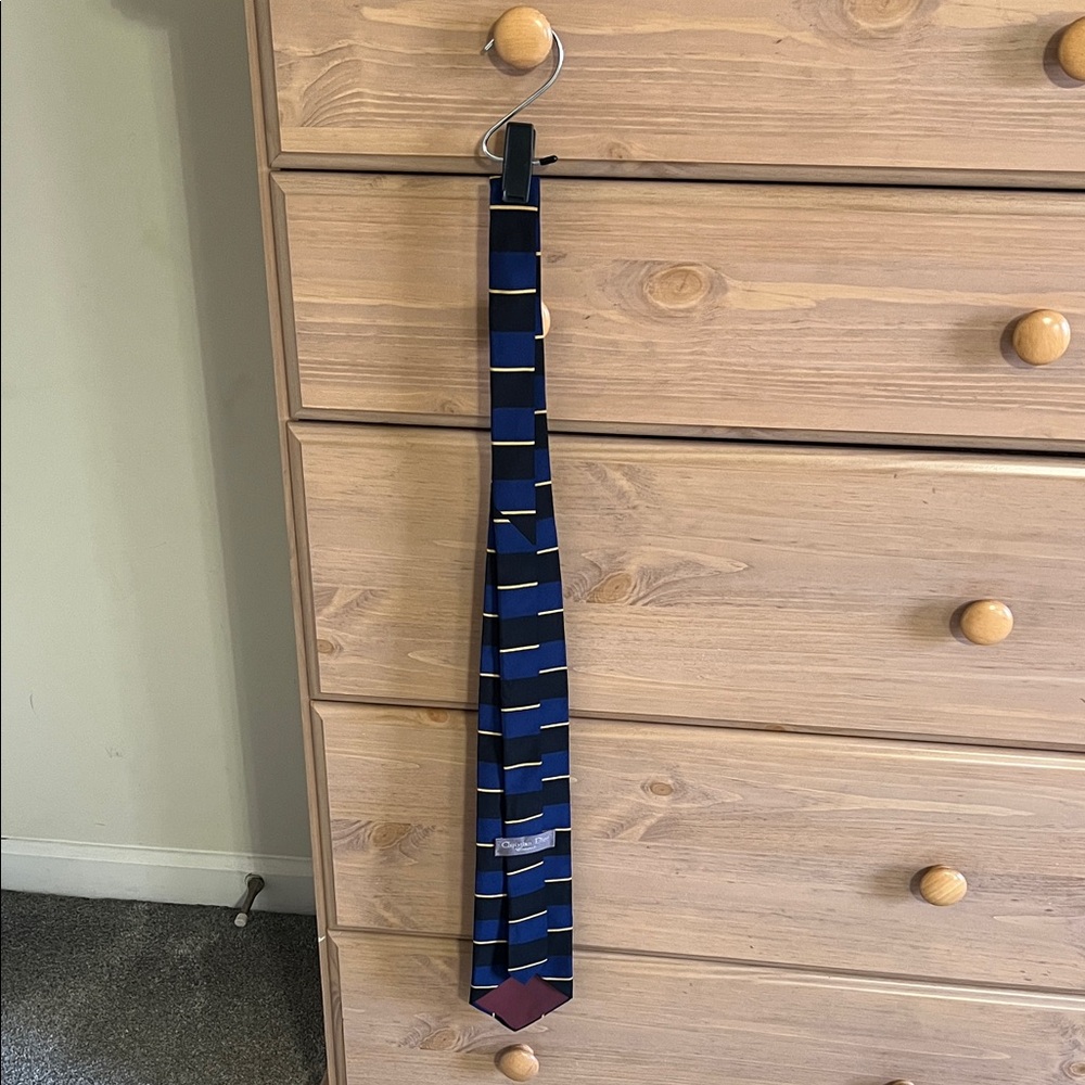 Vintage Christian Dior Cravate Silk Tie Made in Italy | Blue Stripe Designer Tie